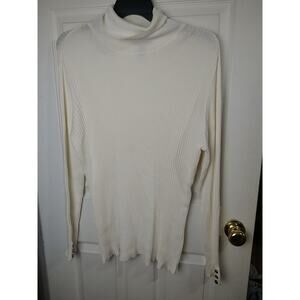 Style&Co Woman XXL Turtleneck Creme Ribbed Pullover Long Sleeve Three Button...